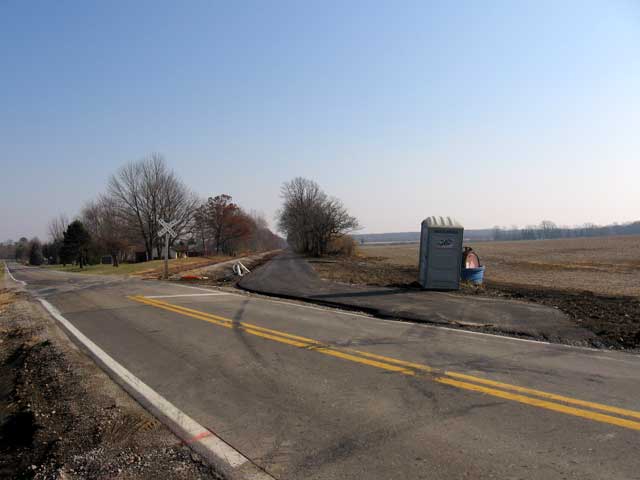 From Olmstead Road to the Alkire Road crossing is about .6 miles. Here we see the Alkire Road crossing of the trail. We are looking East in this photo towards Georgesville.   (Photo: Richard Gehman)