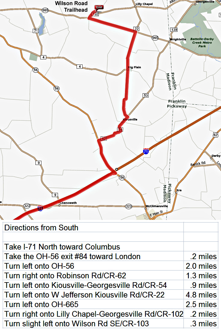 Wilson Road Trailhead:  Directions from South (Cincinnati)