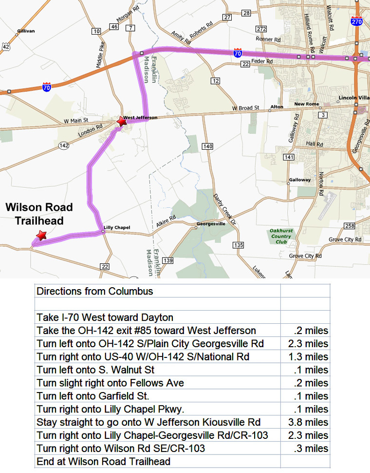 Wilson Road Trailhead:  Directions from East (Columbus)