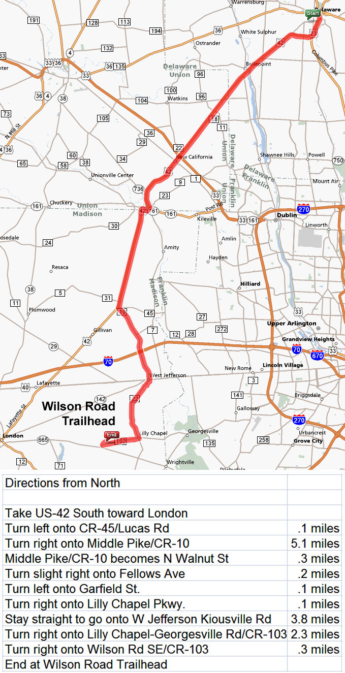 Wilson Road Trailhead:  Directions from North (Delaware)