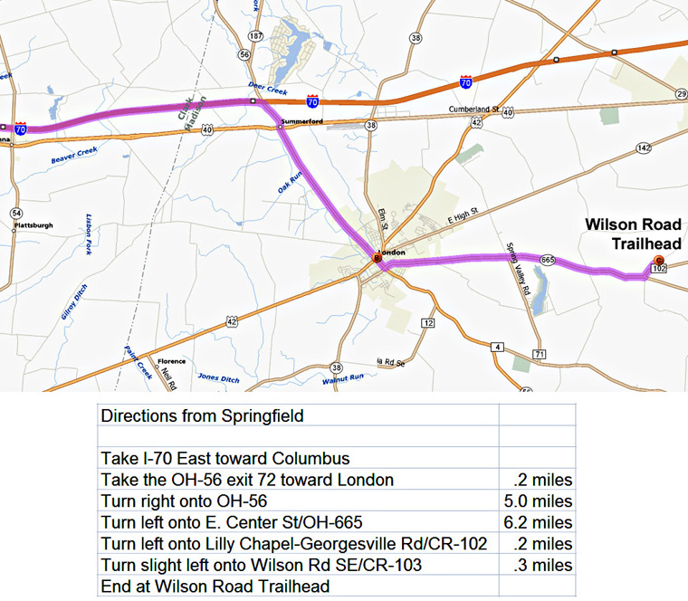 Wilson Road Trailhead:  Directions from West (Springfield)