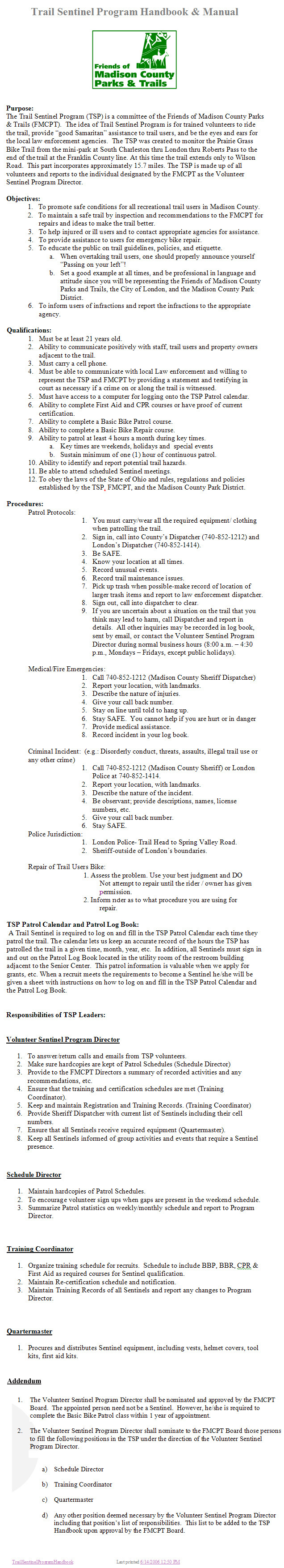 Trail Sentinel Program Handbook