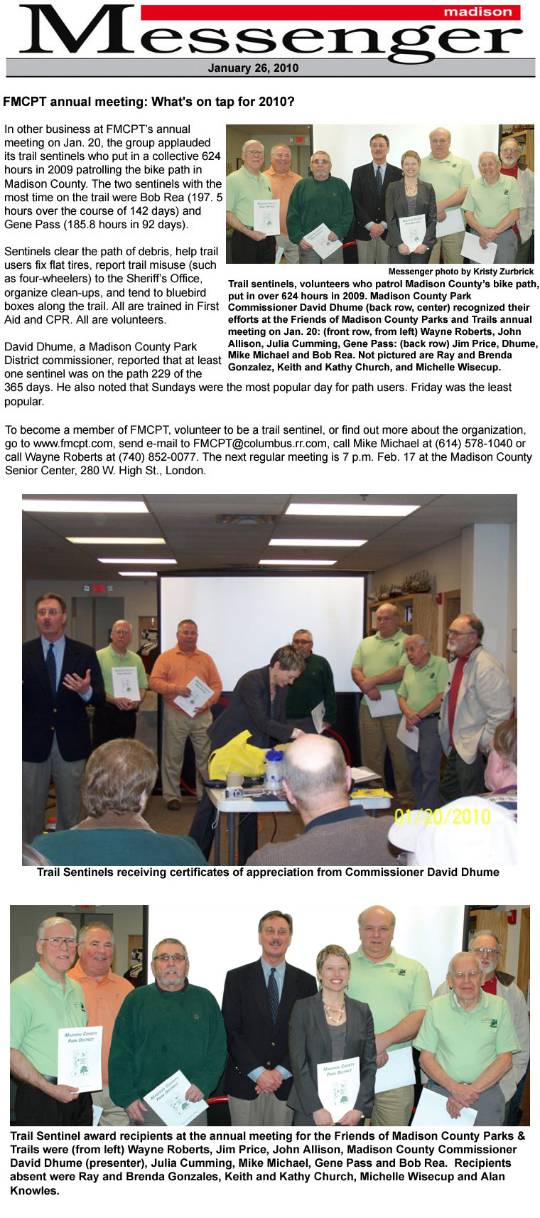 01-26-10 - Madison Messenger article:  Trail Sentinel Awards