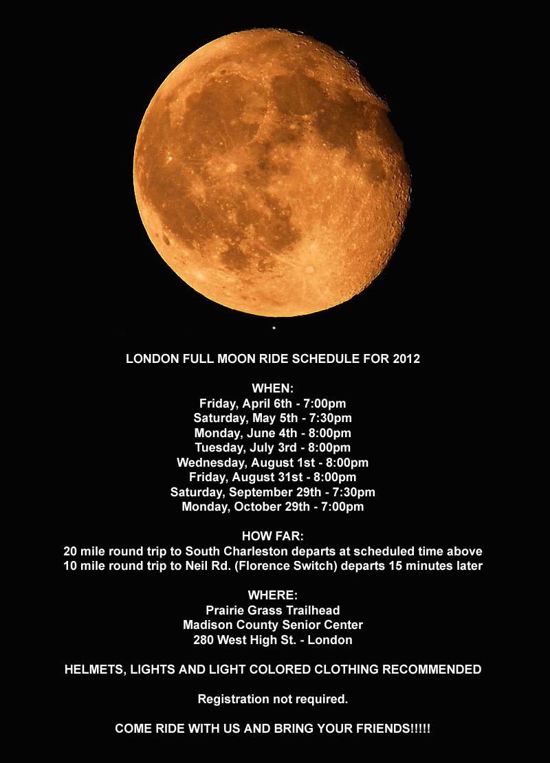 2012 Full Moon Ride Schedule