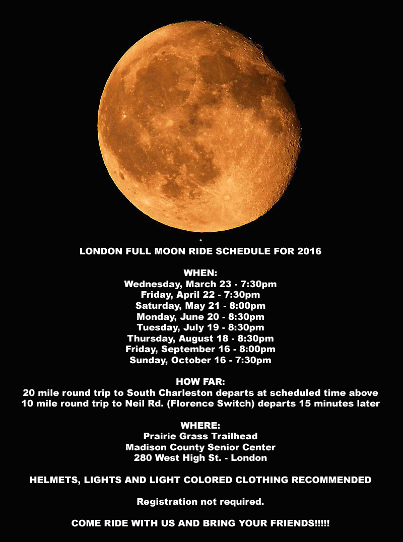 2016 Full Moon Ride Schedule