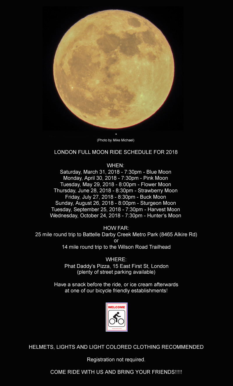 2018 Full Moon Ride Schedule